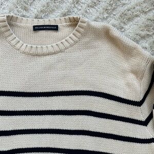 Brandy Melville Navy and Ecru Striped Sweater